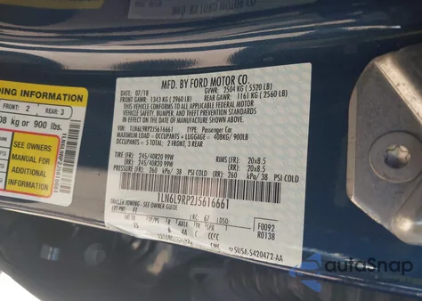 2018 Lincoln Continental Reserve z USA, uszkodzony, nr VIN 1LN6L9RP2J5616661